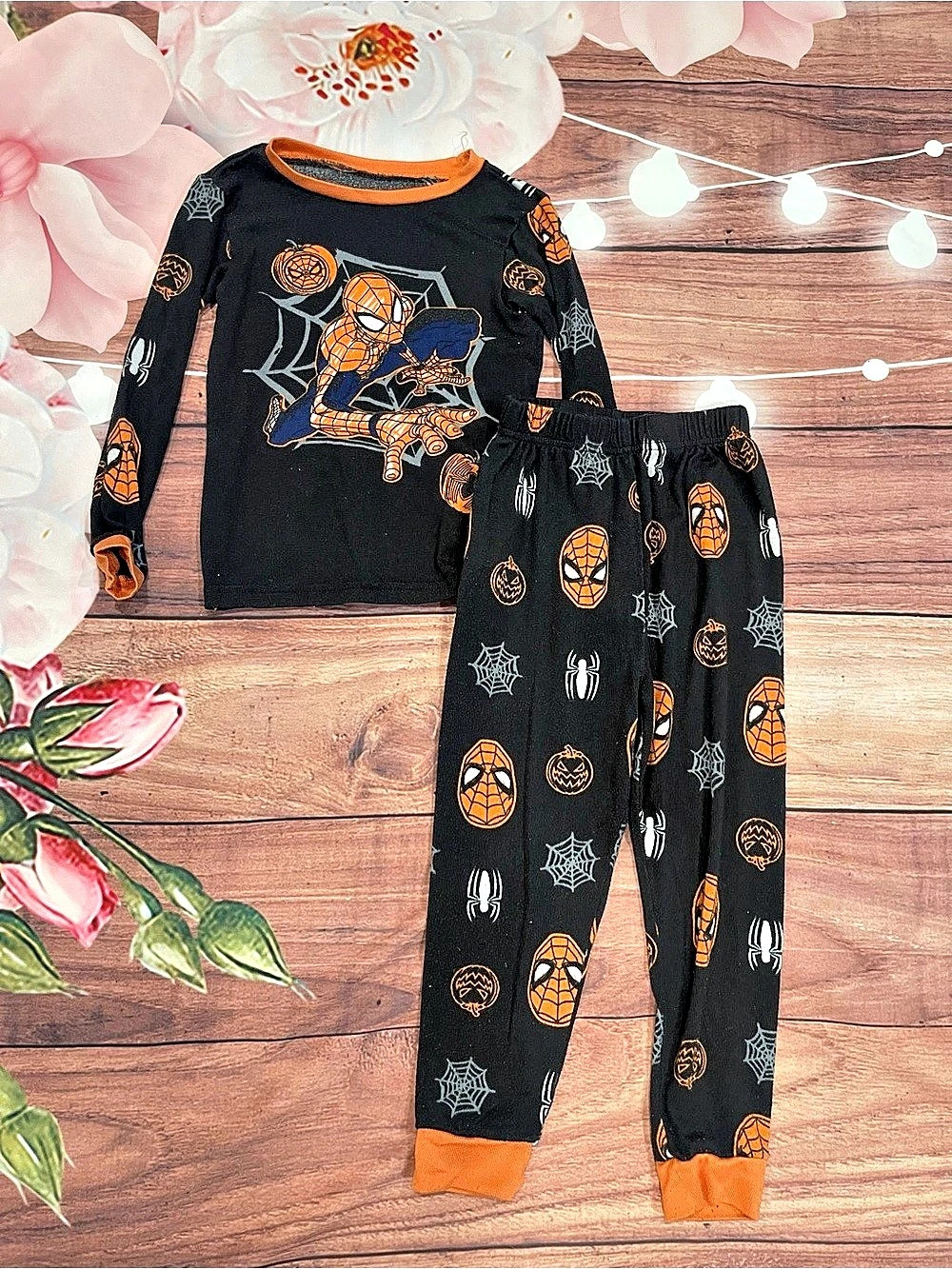 Marvel Spider-Man Halloween Pumpkin Pajama Set Boys Size 6